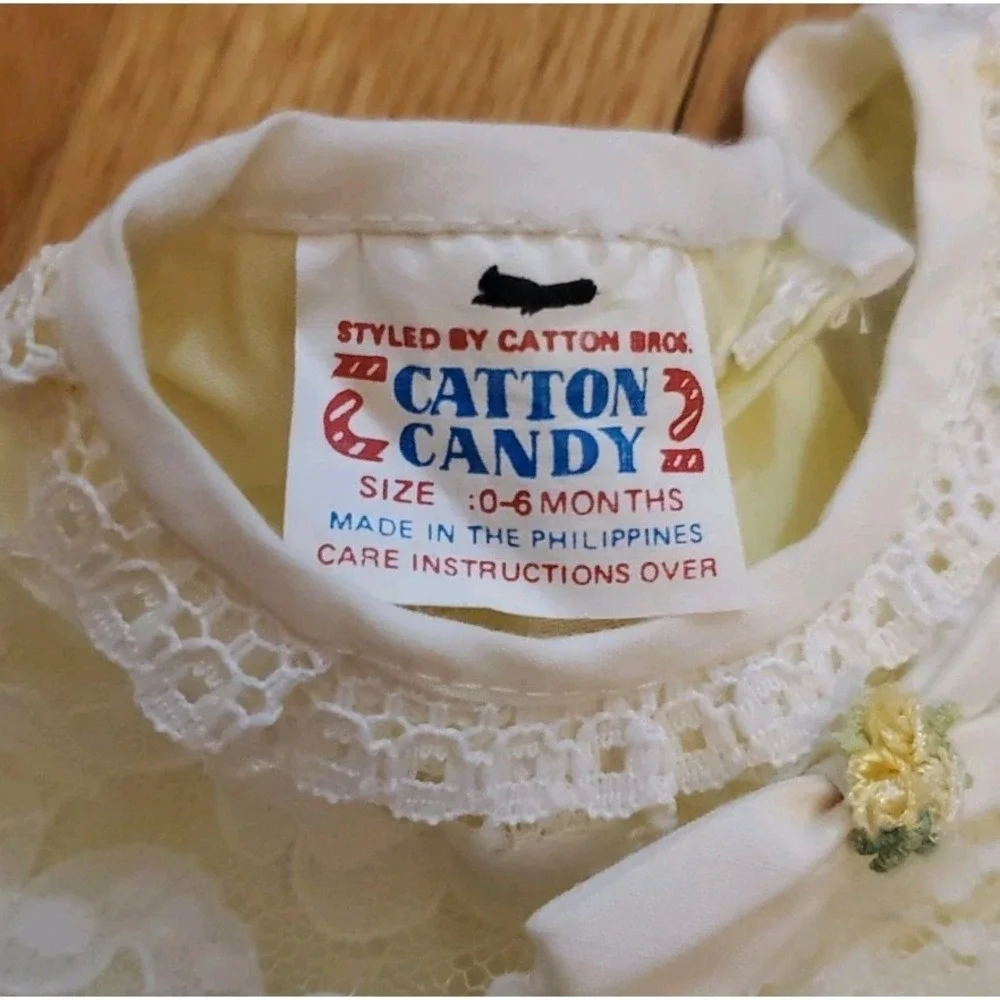 Baby Girl Vintage Yellow Catton Candy Top Dress w Bloomers Diaper Cover 0-6 Mo